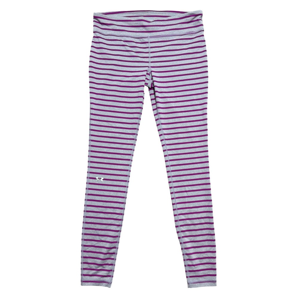 Under Armour Leggings Womens Medium Gray Striped HeatGear Ankle Running‎ Yoga